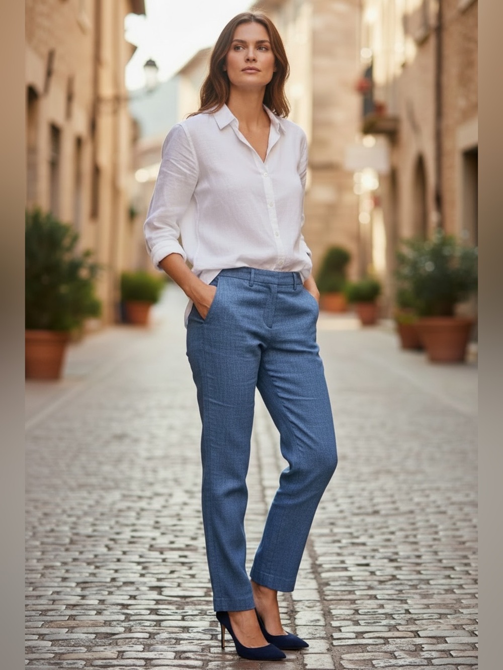 Club Monaco “Sutton” Slim Fit Linen Cropped Pants (H)